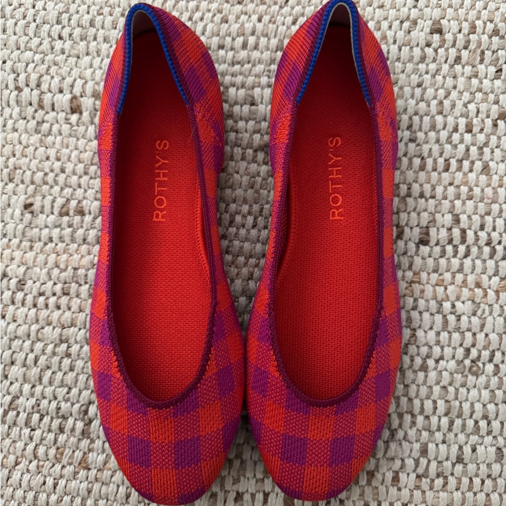 Rothy’s Loafer Cherry Gingham Women’s Ballet Flat Shoes Magenta Pink Barbie - Picture 3 of 5